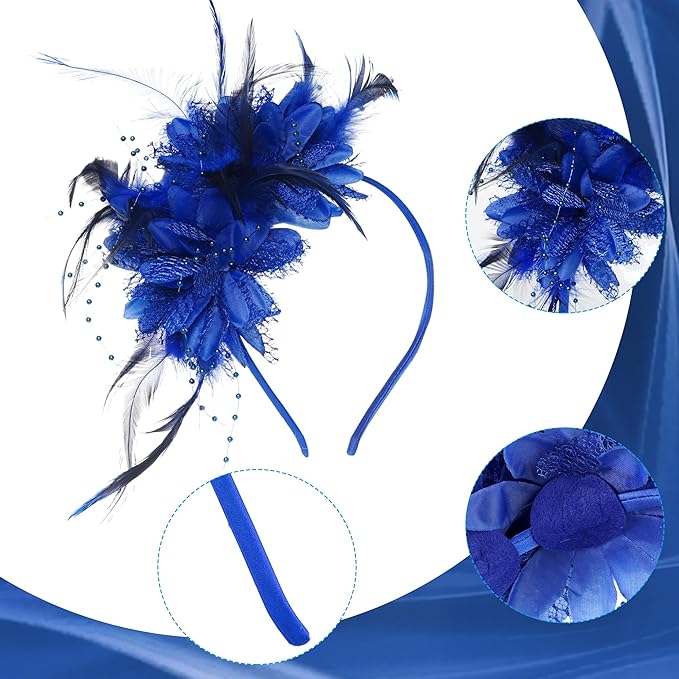 Womens Fascinators Hats Tea Party Hats for Women, Feather Pearl Veil Headband for Wedding Cocktail Dresses Accessories