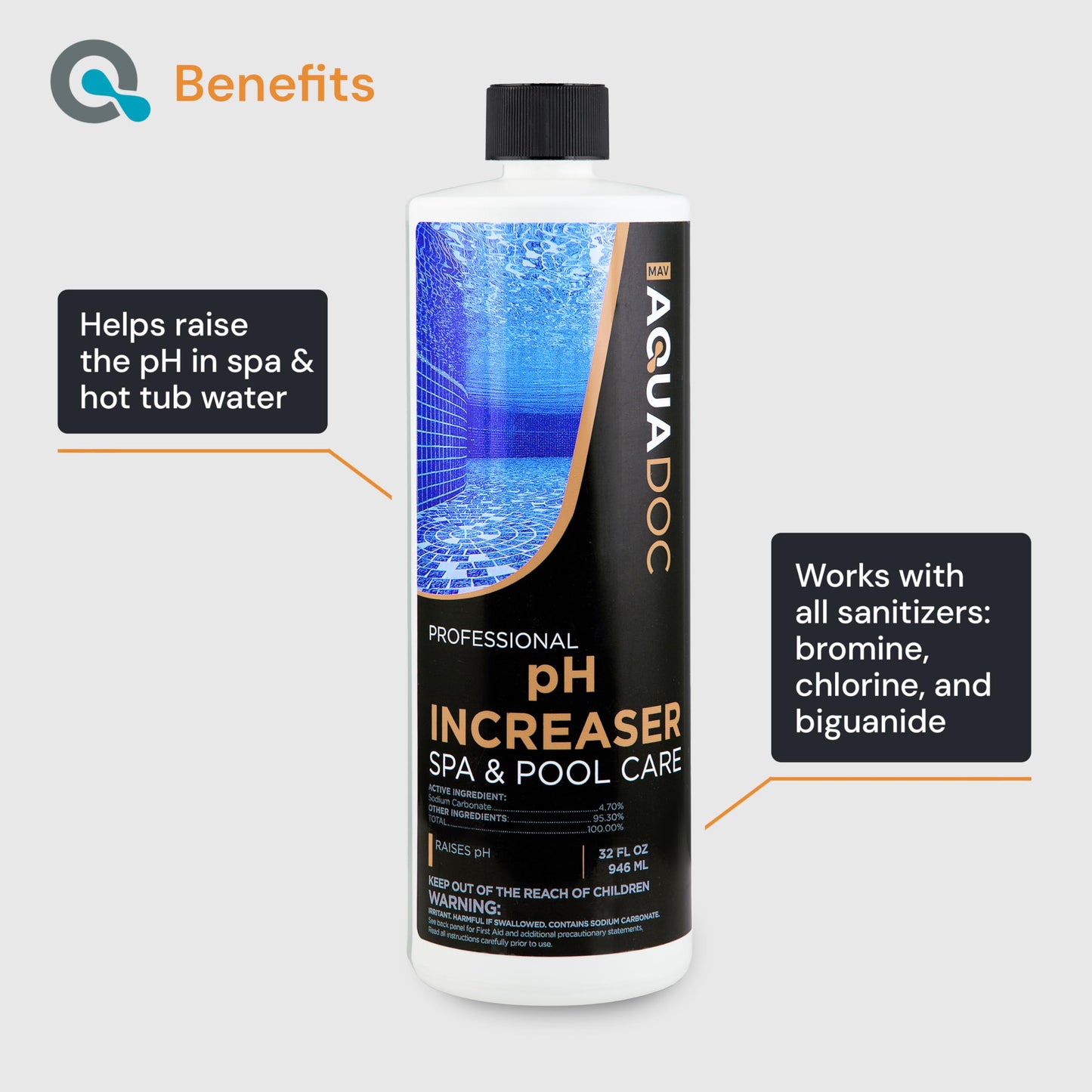 AquaDoc Spa pH Increaser for Hot Tub - 32oz - Spa pH Up for Water Balance - Hot Tub Chemicals Made in USA