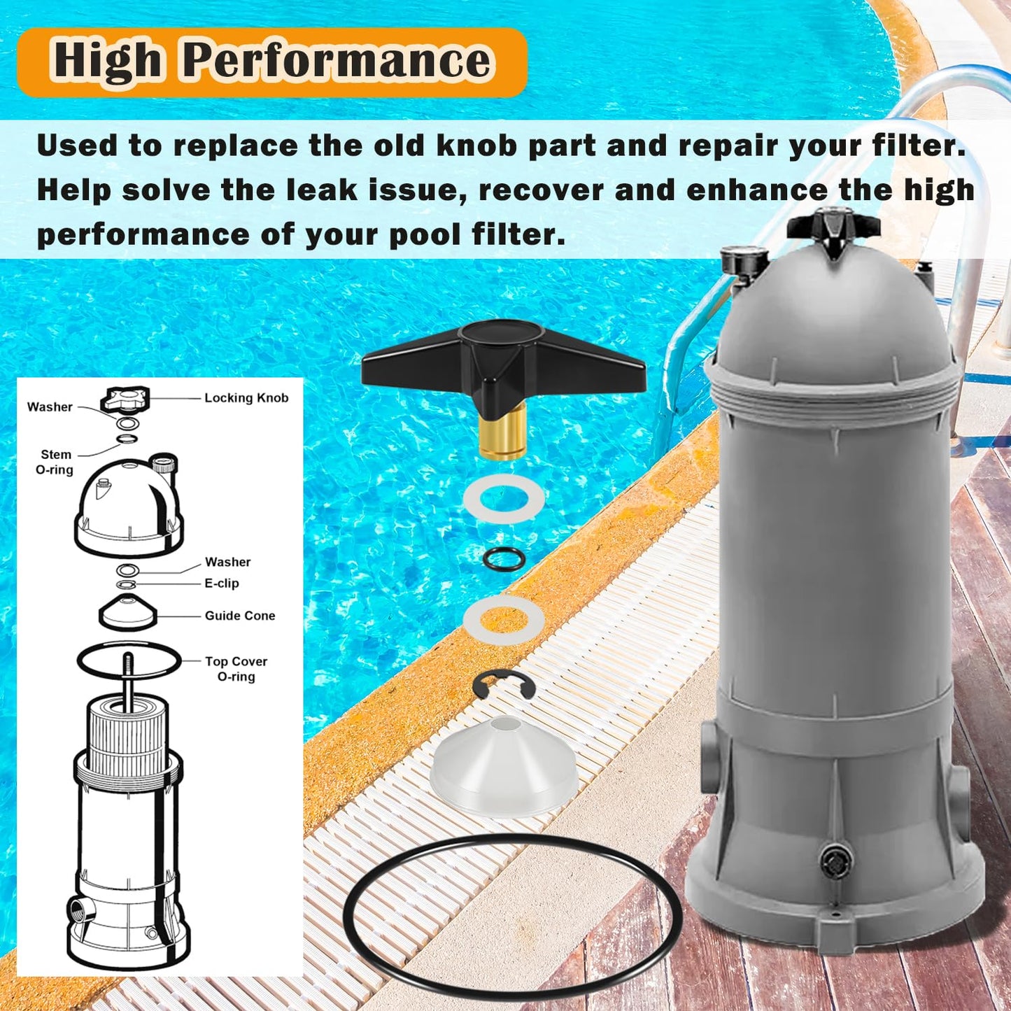 CX900G Pool Filter Locking Knob & CX900DA Knob Kit Fit for Hayward Star-Clear Plus Cartridge Filter Models C751 C900 C9002 C1200 C12002 C12002S, Replace for CX900D/CX900H/CX900W/C900J/CX900F