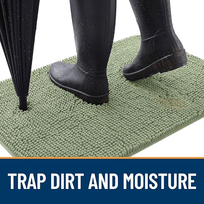 OLANLY Dog Door Mat for Muddy Paws 32x20, Absorbs Moisture and Dirt, Absorbent Non-Slip Washable Doormat, Quick Dry Chenille Mud Mat for Dogs, Entry Indoor Entryway Carpet for Inside Floor, Sage Green