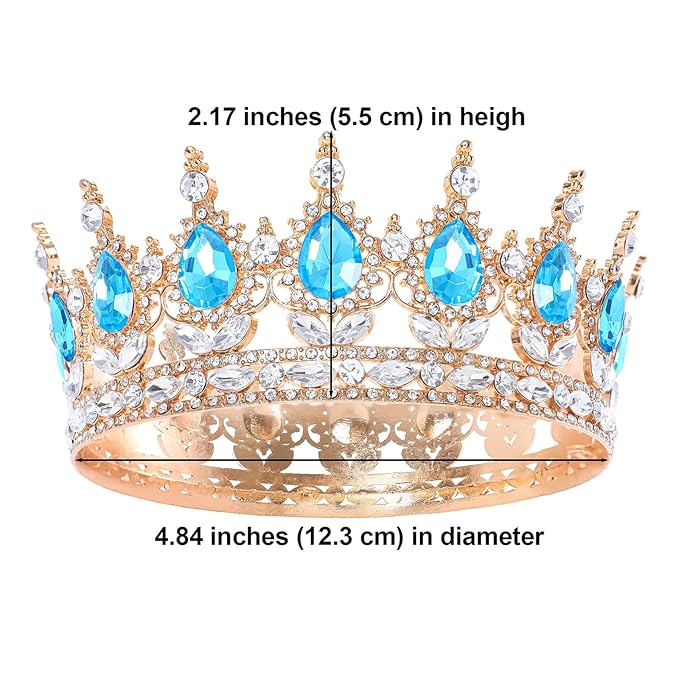 Blue Queen Crown for Women Crystal Tiara for Women Rhinestone Wedding Headband for Bride Hair Accessories for Costume Birthday Party Prom Gifts