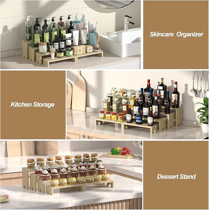 2 Set Wooden Tiered Risers Display Stands for Vendor Events,Stackable Wood Cupcake Display Stand,Farmhouse Decor Wood Dessert Table Display Set,Vendor Booth Display Items,Food Display Risers for Party