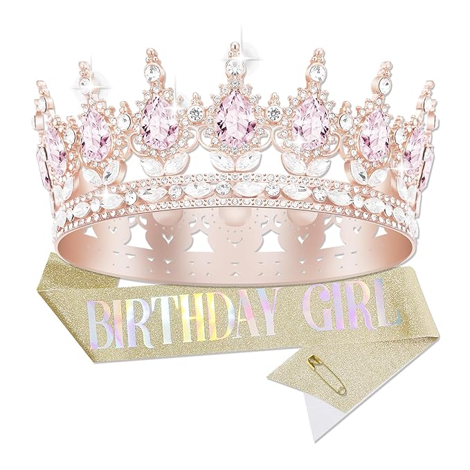 YOUlDIANZI Queen Crown Birthdays Crowns for Women, Birthday Sash, Birthday Tiara for Women Set, Princess Rhinestone Headband BirthdaysGifts for Womens, Sweet Happy Accessories