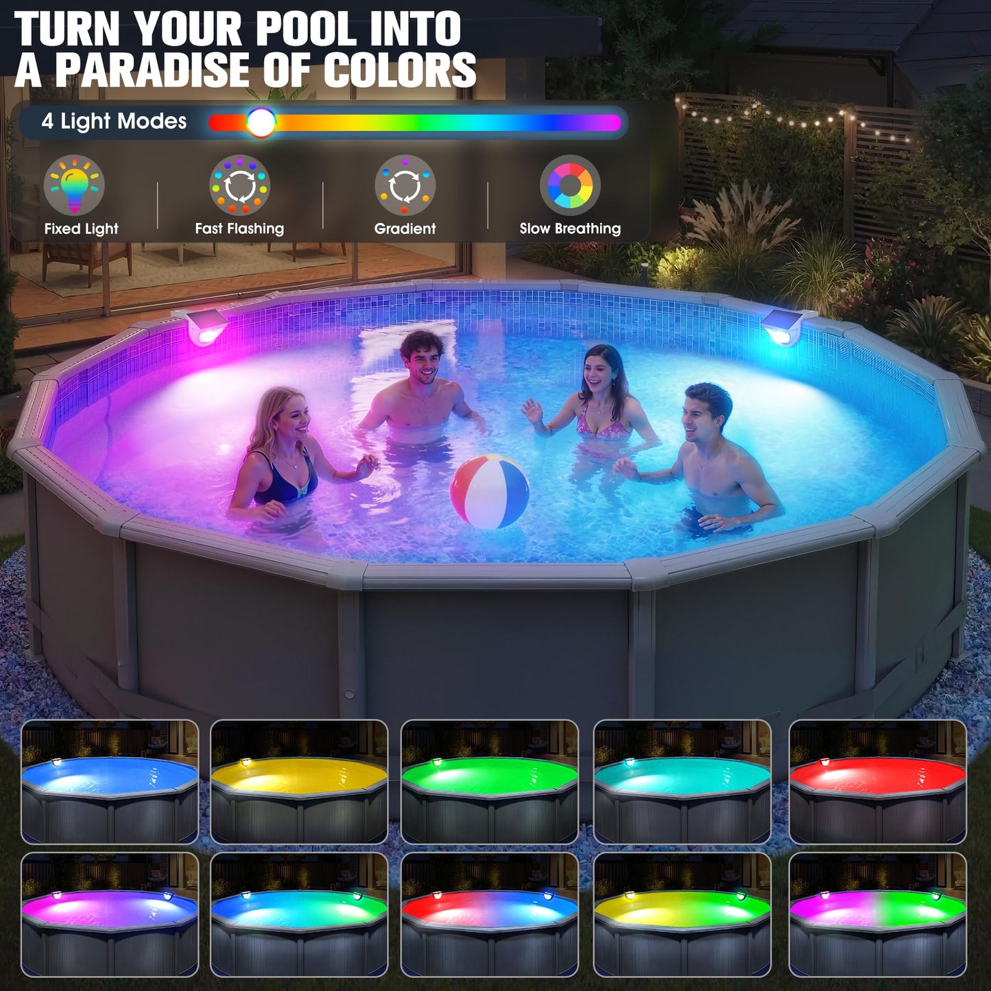 Niceput Solar Pool Lights,2026 Upgraded Solar Powered Above Ground Pool Lights,Frame Pool Light Waterproof,Swimming Pool Solar Light,Color Changing Pool Lighting for Above Ground Pool Accessories-2PCS