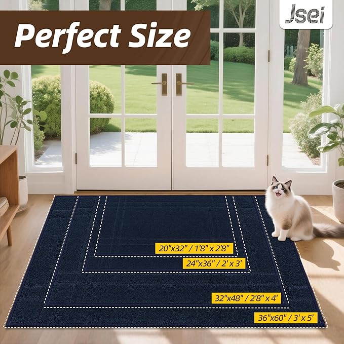 JSEI Entryway Rugs Doormat 20"x32", Non-Slip Dirt Trapper Door Mats Indoor, Washable Absorbent and Stain Resist Welcome Floor Mat for Front Door, Dog Door Mat, Dirty Wet Shoes & Paws, Navy Blue