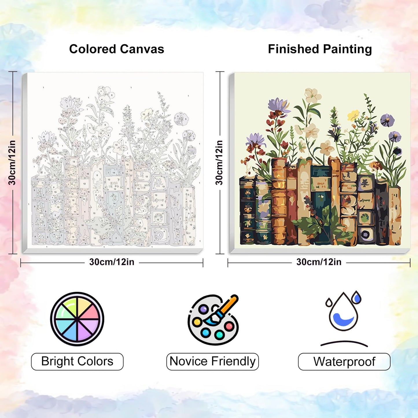 Yezavesu Framed Paint by Numbers Kit for Adults Beginner, 12x12 Inch Book Paint by Numbers Without Easel, DIY Number Painting for Adults Flowers for Home Wall Decor Gift