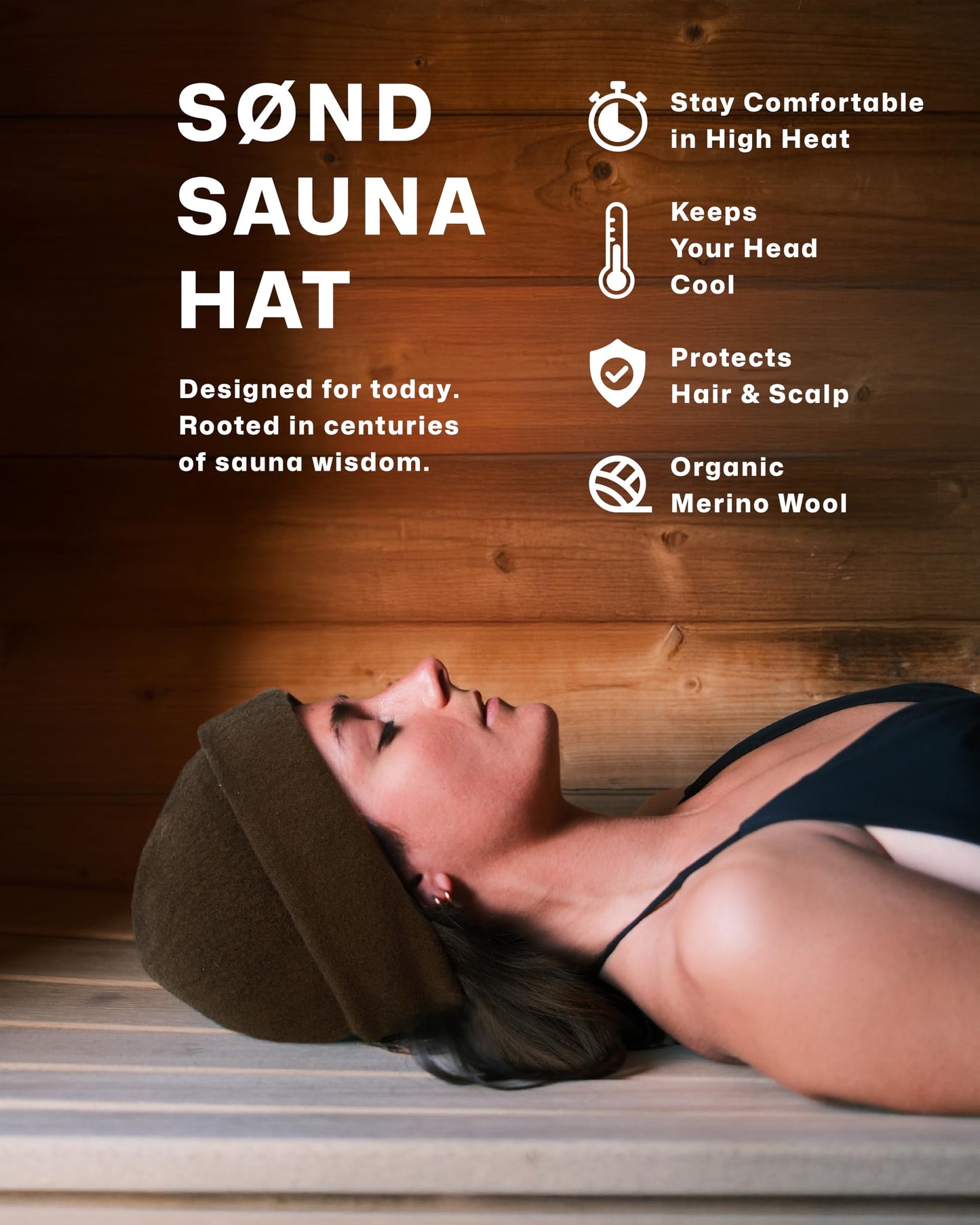 SØND - Sauna Hat for Men & Women - Merino Wool Heat Insulation & Hair Protection - Wool Sauna Cap & Banya Hat - Sauna Accessory - Beanie Style - Green