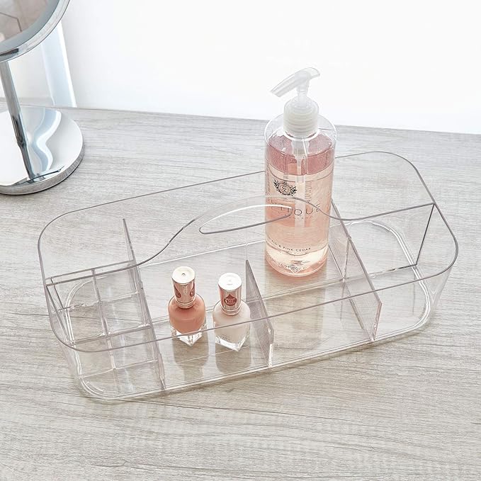 iDesign Clarity Cosmetic Organizer Tote for Vanity Cabinet to Hold Makeup, Beauty Products - Clear 14.5" x 7" x 5.75" (Pack of 4)