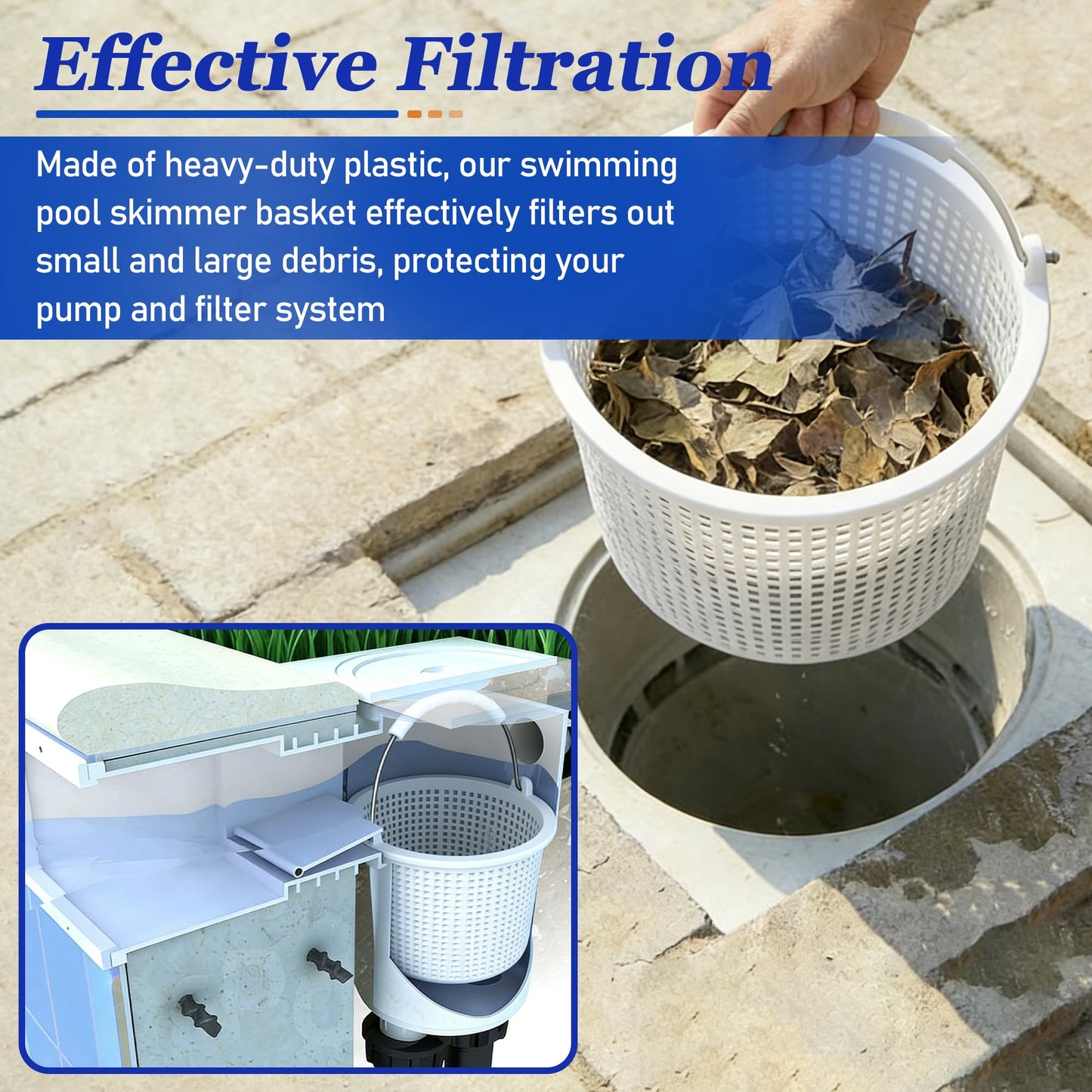 Inground Pool Skimmer Basket for Hayward Skimmer Basket&Pool Filter Baskets SP1082CA Series, Aladdin B-152, Built-in Brass Weight - Anti-Floating Filter Baskets, 316 Stainless Steel Handle Rubber Grip