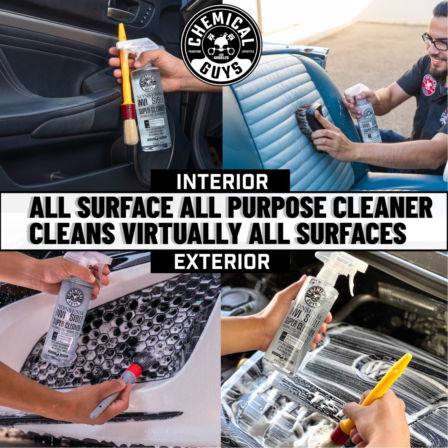 Chemical Guys Nonsense Colorless & Odorless All Surface Cleaner - Interior Cleaner, Safe for Vinyl, Rubber, Plastic, Carpet, and Upholstery, pH Balanced, Residue-Free, Unscented, 16 Fl Oz, Pack of 2