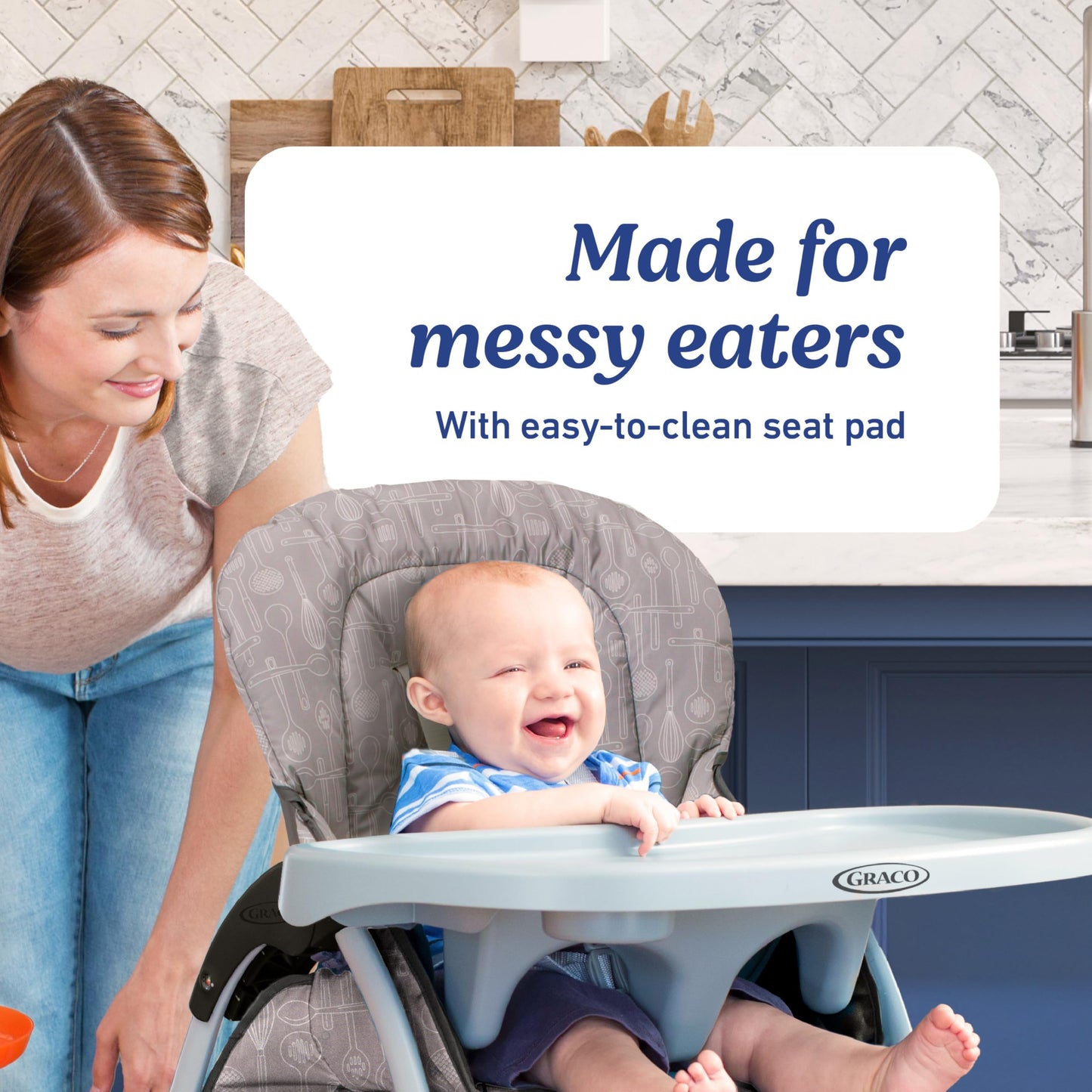 Graco® Slim Snacker High Chair, Ultra Slim, Fast-Folding, Multiple Recline Positions, Comfortable Feeding, Whisk