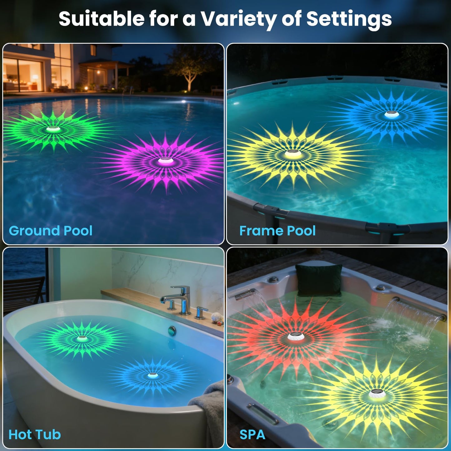 2026 Upgrade Solar Powered Floating Pool Lights(2 Pack), 1800mAh Pool Lights That Float with Remote, 42 Lighting, Timer Function, IP68 Waterproof for Inground/Above Ground Pool, Pool Party, Bathtub