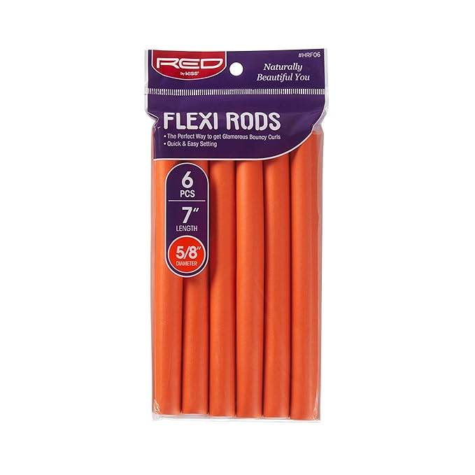 Red by Kiss Flexi Rods - Heatless Hair Curler for 90S Glamorous Bouncy Curls Beach Waves, No Slips, Sleep Styler (7" Length, 5/8" Diameter)