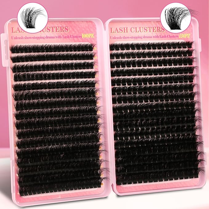 Lash Clusters Kit 560Pcs Cluster Eyelash Extensions Volume 100D 150D Eyelash Clusters D Curl Lashes Clusters DIY Individual Lash Clusters Eyelash Glue Lash Tweezers