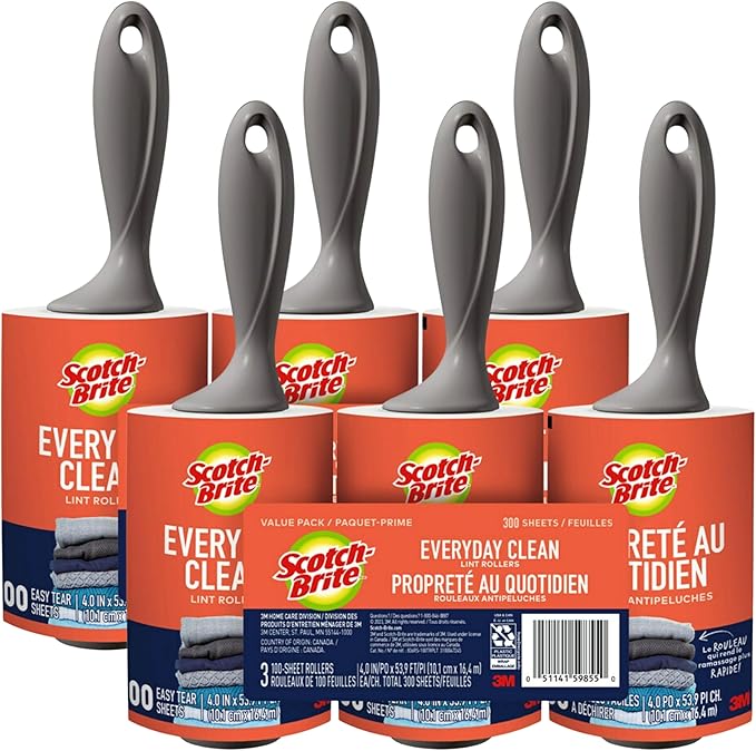 Scotch-Brite Lint Rollers, 100 Sheets per Roller, Pack of 6 (600 Total Sheets) – Mega Value Lint Remover Pack for Pet Hair, Clothes & Furniture