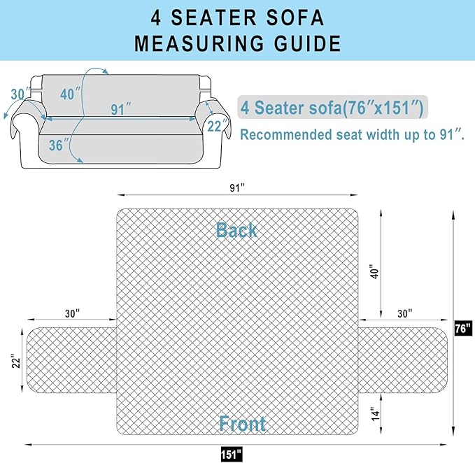 Reversible 4 Seater Sofa Cover 91 Inch Large Couch Cover Furniture Protector(Sofa XX-Large,Beige/Beige)