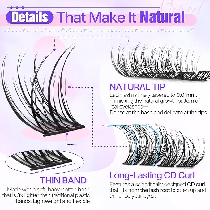 Natural Lash Clusters Wispy Eyelash Clusters 10-16mm Cluster Eyelash Extensions C Curl Cluster Lashes Clusters No Make up Individual Lashes by Lanflower