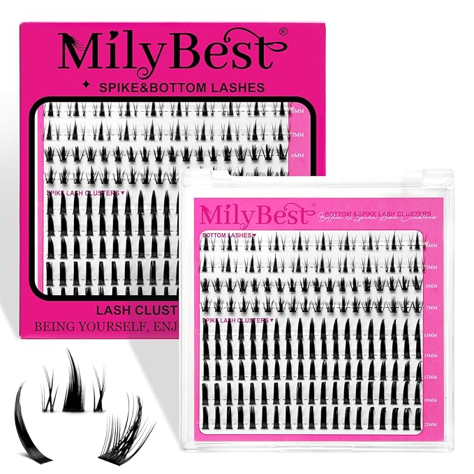 MilyBest Bottom Lash Clusters with Spikes 13-21mm Lash Spikes and 6-7mm Bottom Lashes Wispy Cluster Eyelash Extensions Spiky Lashes Clusters D Curl Eyelash Clusters Manga DIY Individual Eyelashes