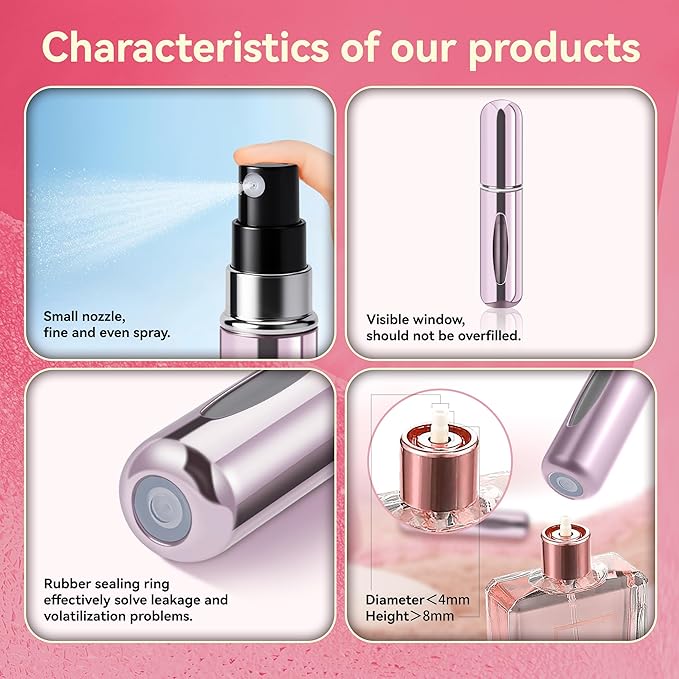 Refillable Perfume Portable Atomizer Bottle Refillable Perfume Spray, Travel Perfume (5ml, 4 Pack) (Purple, Pink, Green, Red)