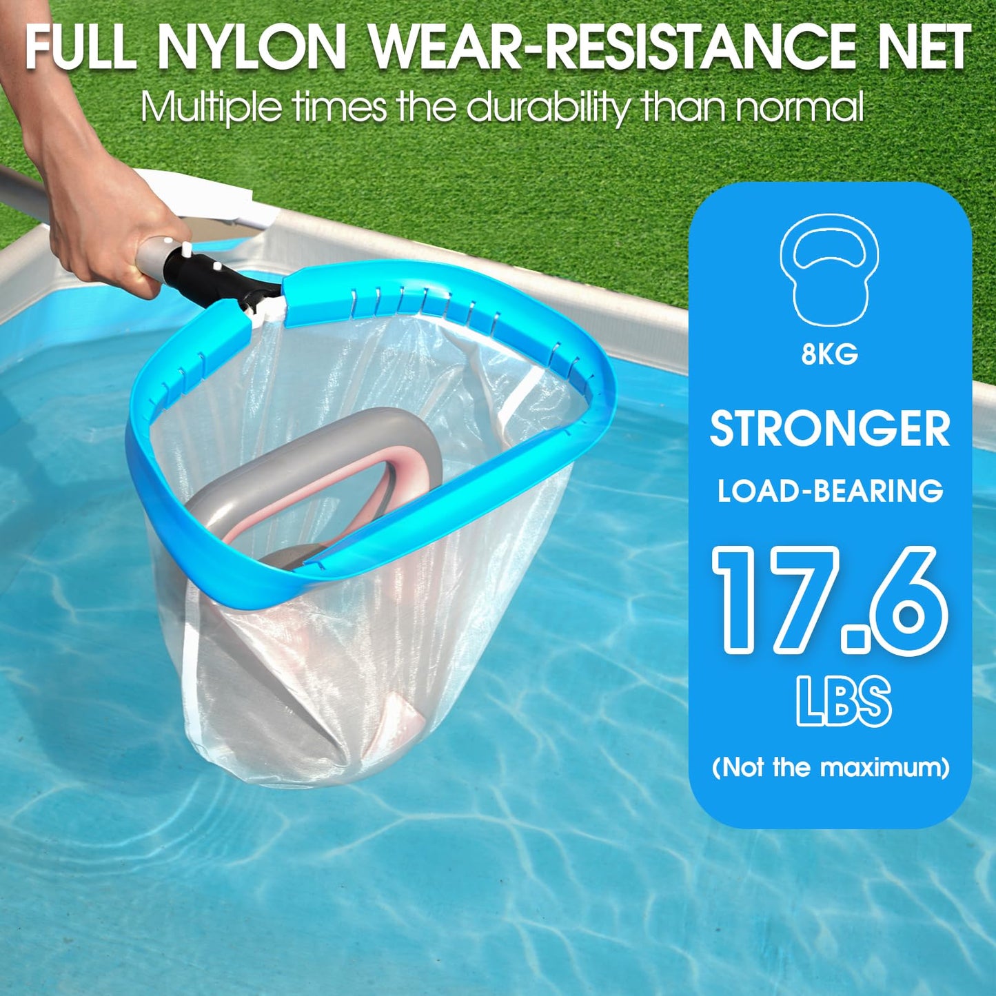 TidyMister 14'' Ultra Fine Mesh Pool Skimmer Net Rake for Sand Silt Pollen Debris - Super Extra Fine Nylon Cleaning Pool Net for Above Ground & In-ground Swimming Pools