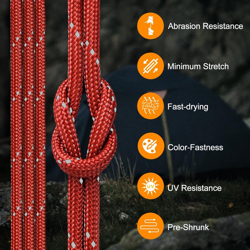 Thadavo 850Ib Reflective Paracord Rope, 50/100/200/500/1000ft 4MM 11 Strand Cords Lanyard Utility Parachute Cord for Tent Camping Hiking Fishing Survival Tactical Clothesline DIY Projects, Red 100FT
