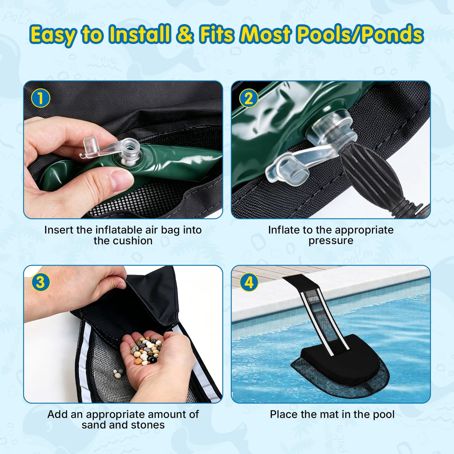 SDLDEER Animal Saving Escape Ramp Critters, 2Pcs Frog Saver Pads Ladder for Swimming Pools Lily Pad for Frogs Float Life Saving Wildlife Duck Creature Rescue Bridge Log Maintenance Kits（Black）