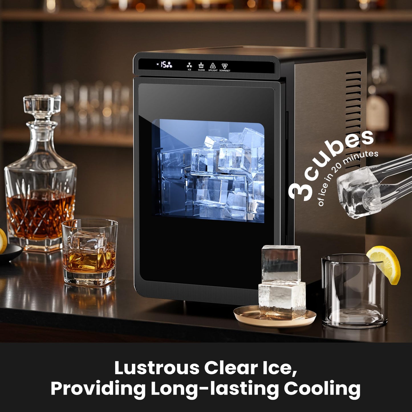 Kismile Ice Makers Countertop, Ice Machine with Handle, 26Lbs/Day, 9 Cubes Ready in 6 Mins, Self-Cleaning Portable Ice Maker, 2 Sizes of Bullet Ice Cubes for Home/Office(Black)