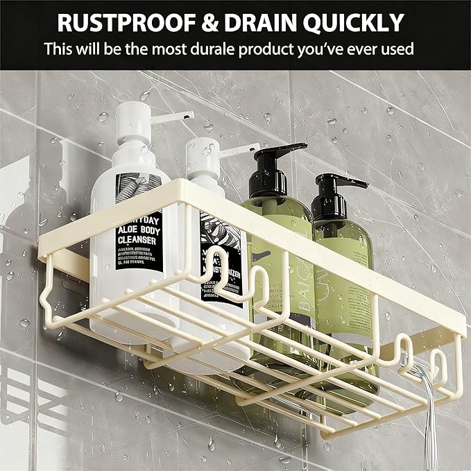 Moforoco Shower Caddy Shelf Organizer Rack, Self Adhesive Black Bathroom Shelves Basket, Home Farmhouse Wall Inside Organization and Storage Decor Rv Accessories, First Camper Apartment Essentials