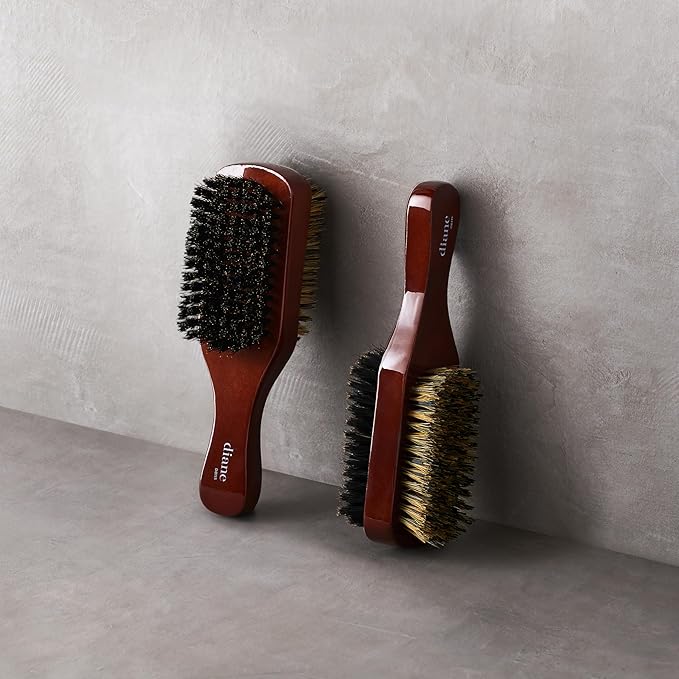 Diane Premium 100% Boar Bristle 2-Sided Club Brush for Men, Medium Firm Bristles for Thick, Curly or Coarse Hair, Mens Brush for Detangling, Smoothing, Wave Styles, Soft on Scalp, Restores Shine