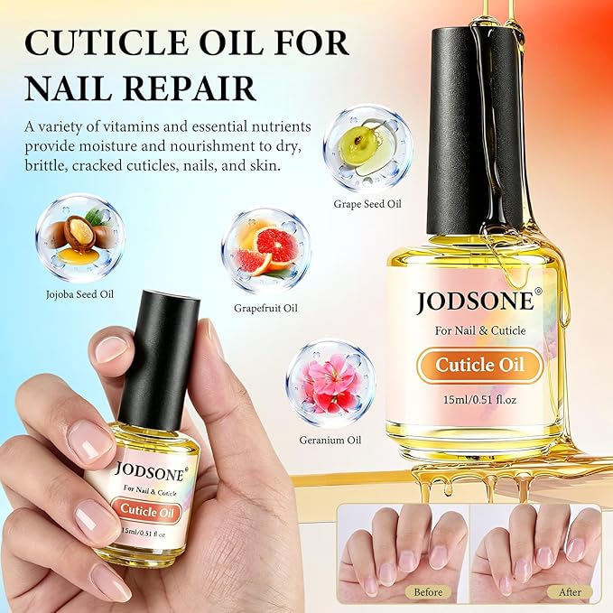 JODSONE Professional Gel Nail Polish Remover Kit:2Pcs 15ML Quick Gel Nail Polish Remover,15ML Cuticle Oil and Latex Tape Liquid,2 Sanding Strips and Steel Pushers,Remove at Home without Going Salon