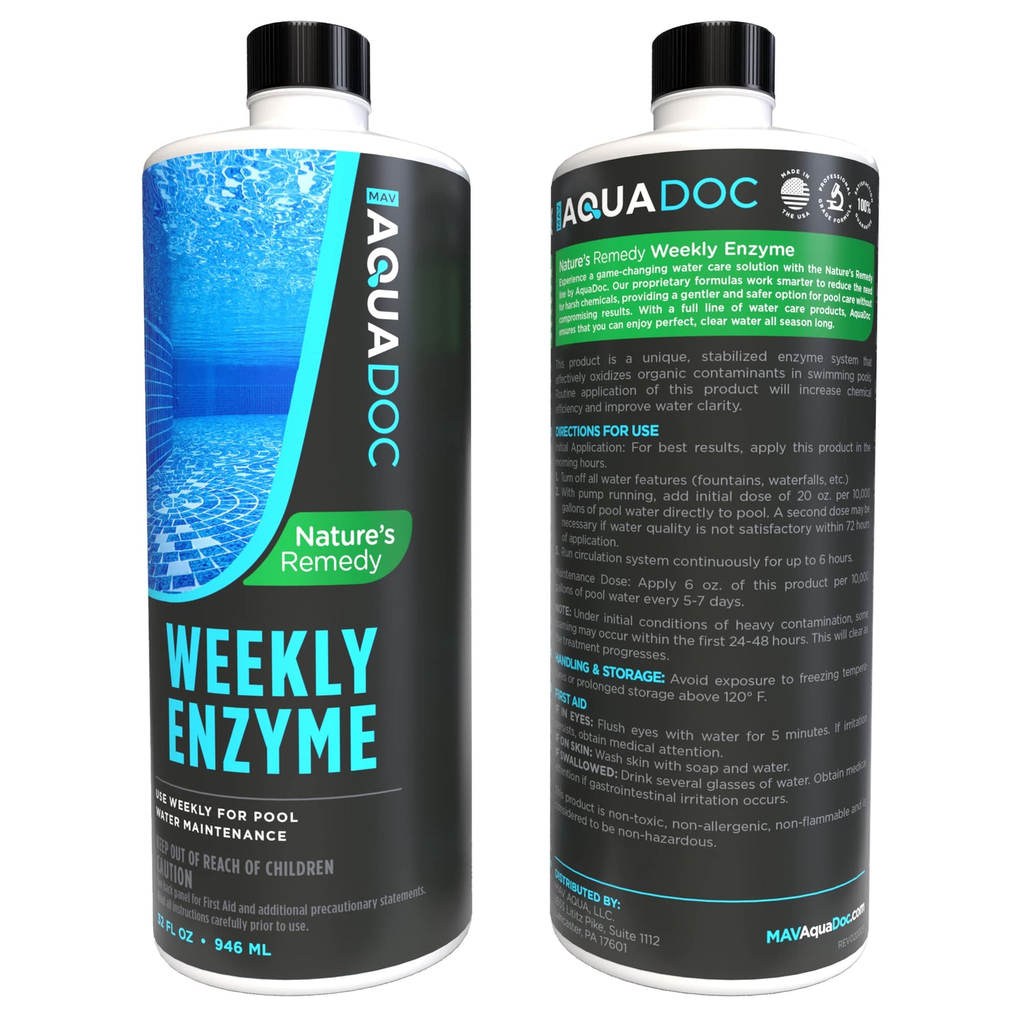 Pool Enzyme Treatment - Weekly Natural Enzymes for Pools Works as an Eco-Friendly, Natural Pool Clarifier for Crystal Clear Pool Water Perfect for Swimming - AquaDoc Pool Chemicals