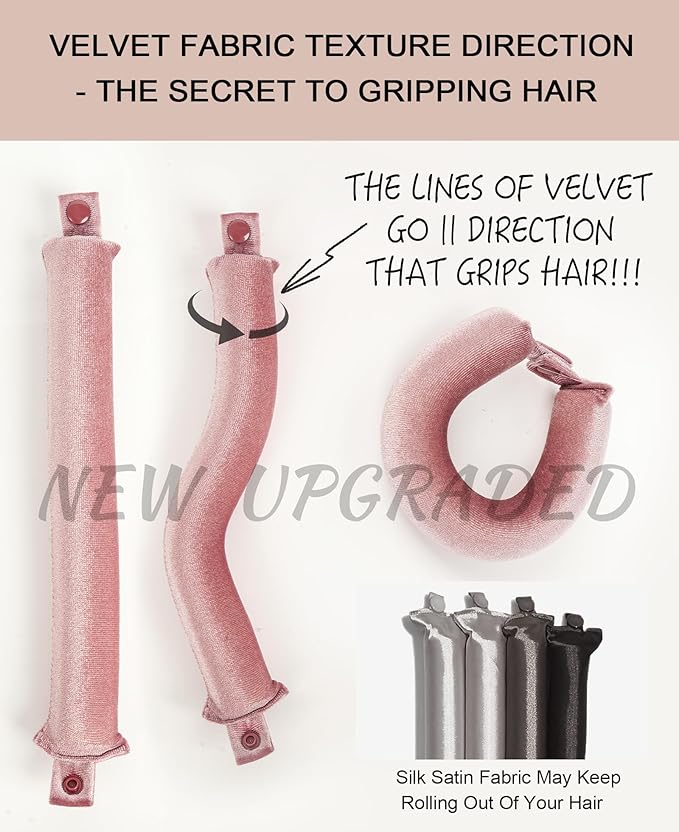 Littles Heatless Curls Overnight Rods - Upgraded Directional Grip Velvet Heatless Hair Curler to Sleep in No Heat Heatless Curling Flexi Rods Foam Hair Rollers for Blowout Look Long & Short Hair