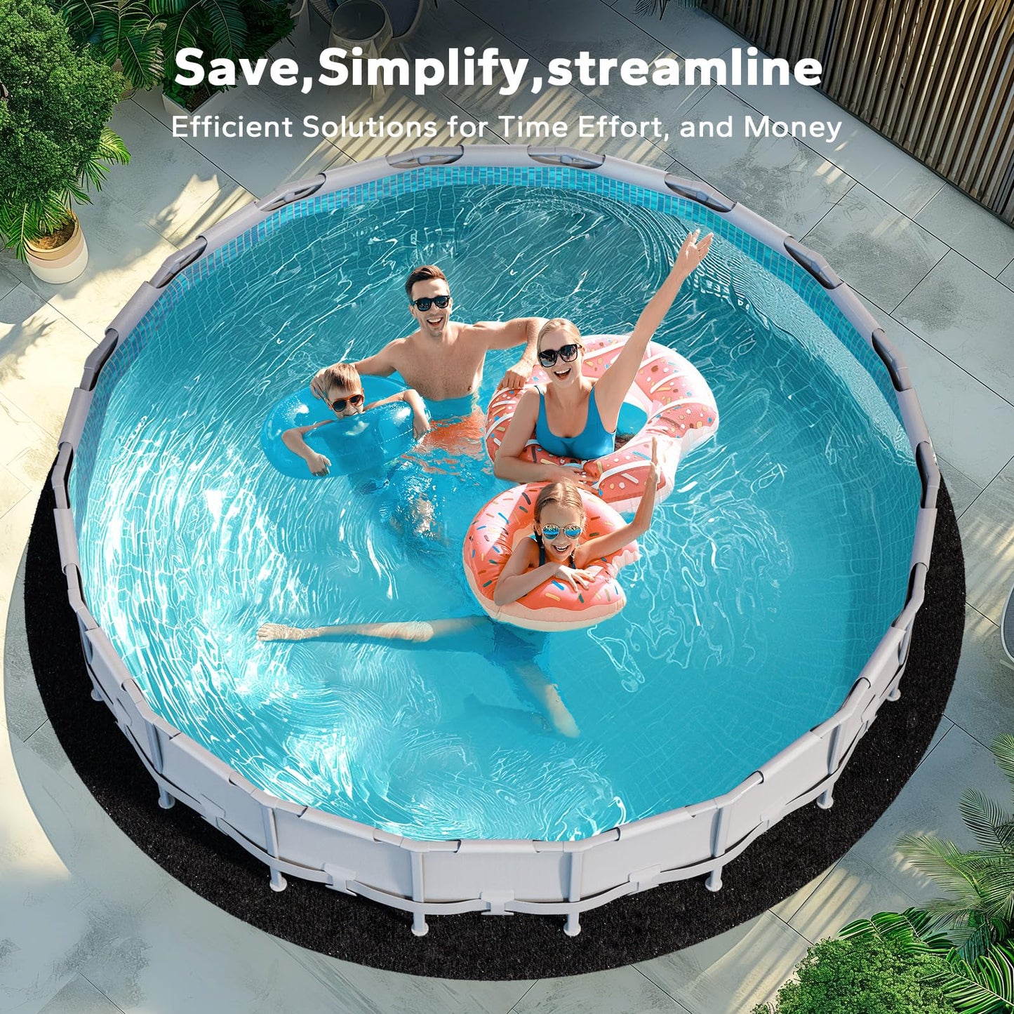 POOLHACKER 15 ft Pool Liner Pad, [2026 New Pool Pad 9.4 oz/yd² Heavy-Duty] Round Pool Liner Pad for Above Ground Swimming Pools, Prevents Punctures, Effortless to Install, Eco-Friendly Padding