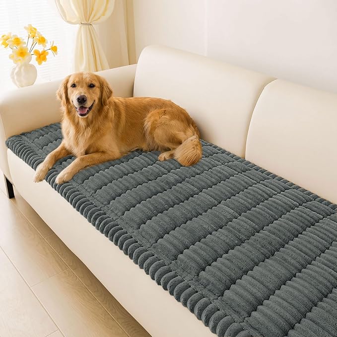 hyha Couch Covers for Dogs Washable, Non Slip Plush Dog Sofa Protectors, Fuzzy Pet Couch Covers for 3 Cushion Sofa Pet Friendly (Dark Grey, 27.6" x 82.7")