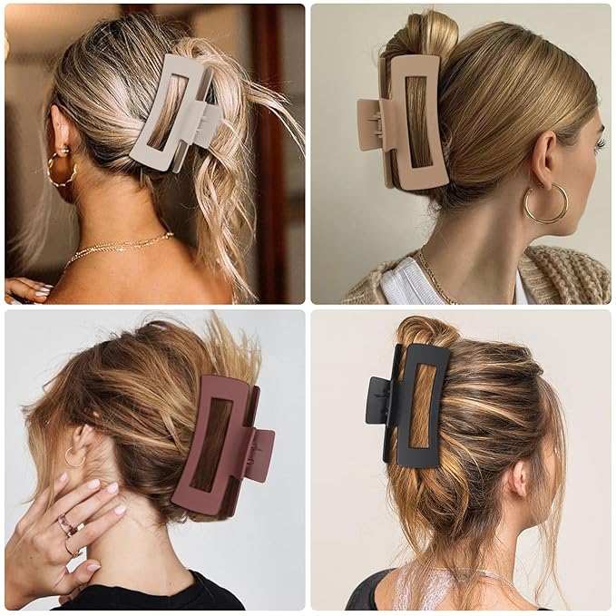 8 Pcs Hair Accessories for Women - 4.1 Inch Square Rectangle Jaw Clips for Women and Girls, Thick and Thin Hair(Coffee Red)