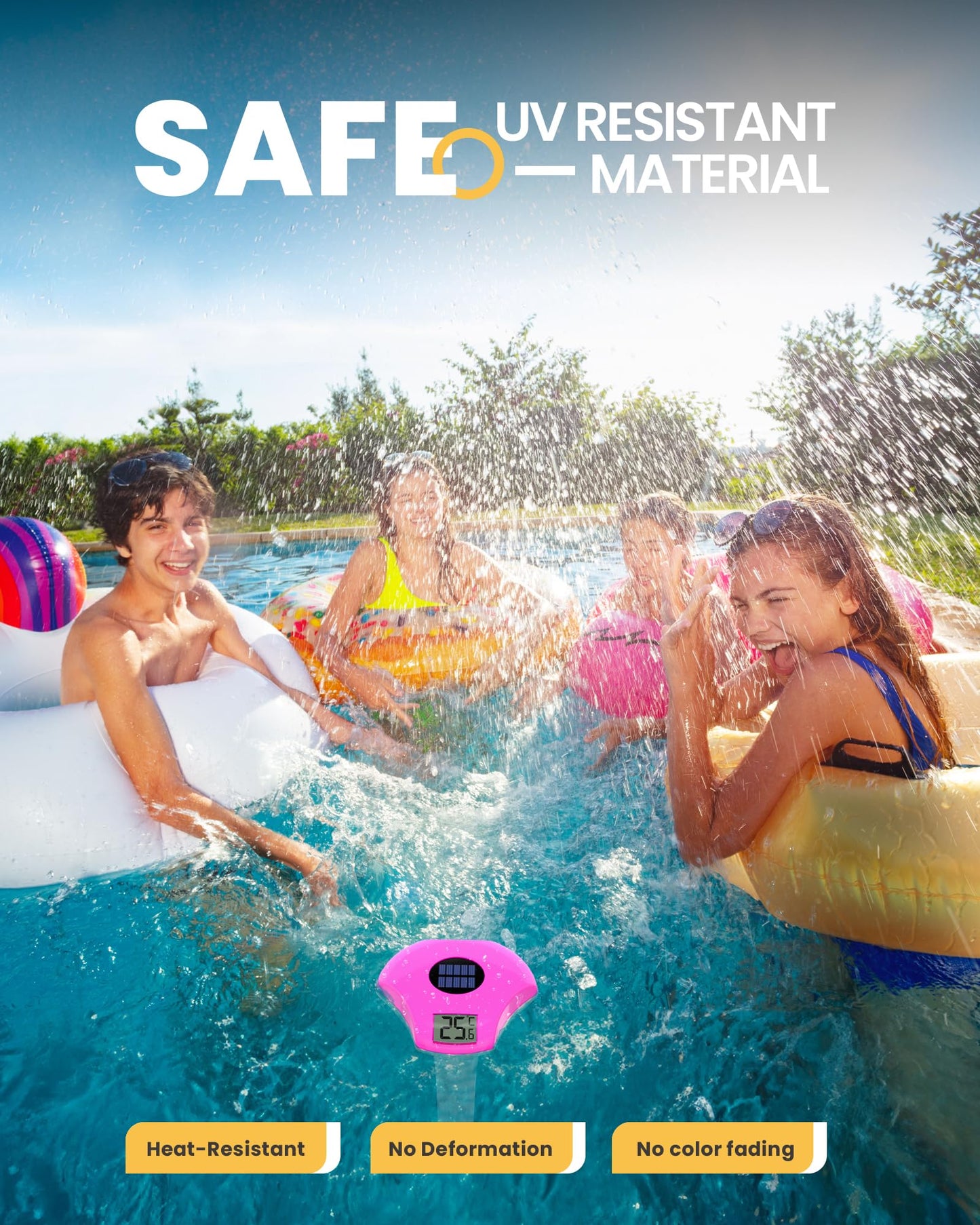 BALDR Pool Thermometer Floating Easy Read, Solar powerd with LCD Large Digital Display, IPX-8 Waterproof Swimming Pool Thermometer, Say Goodbye to Battery Replacement, Gauge for Ice Bath, Hot Tubs