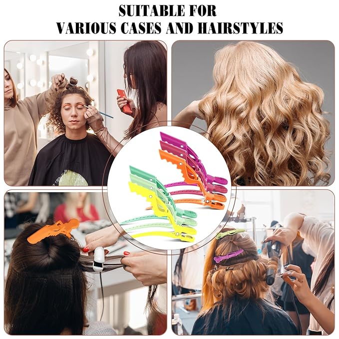 Havawish 12 Pcs Alligator Clips for Hair Styling Matte Alligator Crocodile Clips for Women Hair Sectioning(Neon Colors)