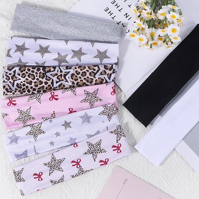Ztomine 8 Pack Headbands for Women Non Slip - Stylish Sports Hair Bands for Women's Hair - Soft Cotton Cloth Stretchy Headbands for Women for Yoga, Outdoor Exercise Running