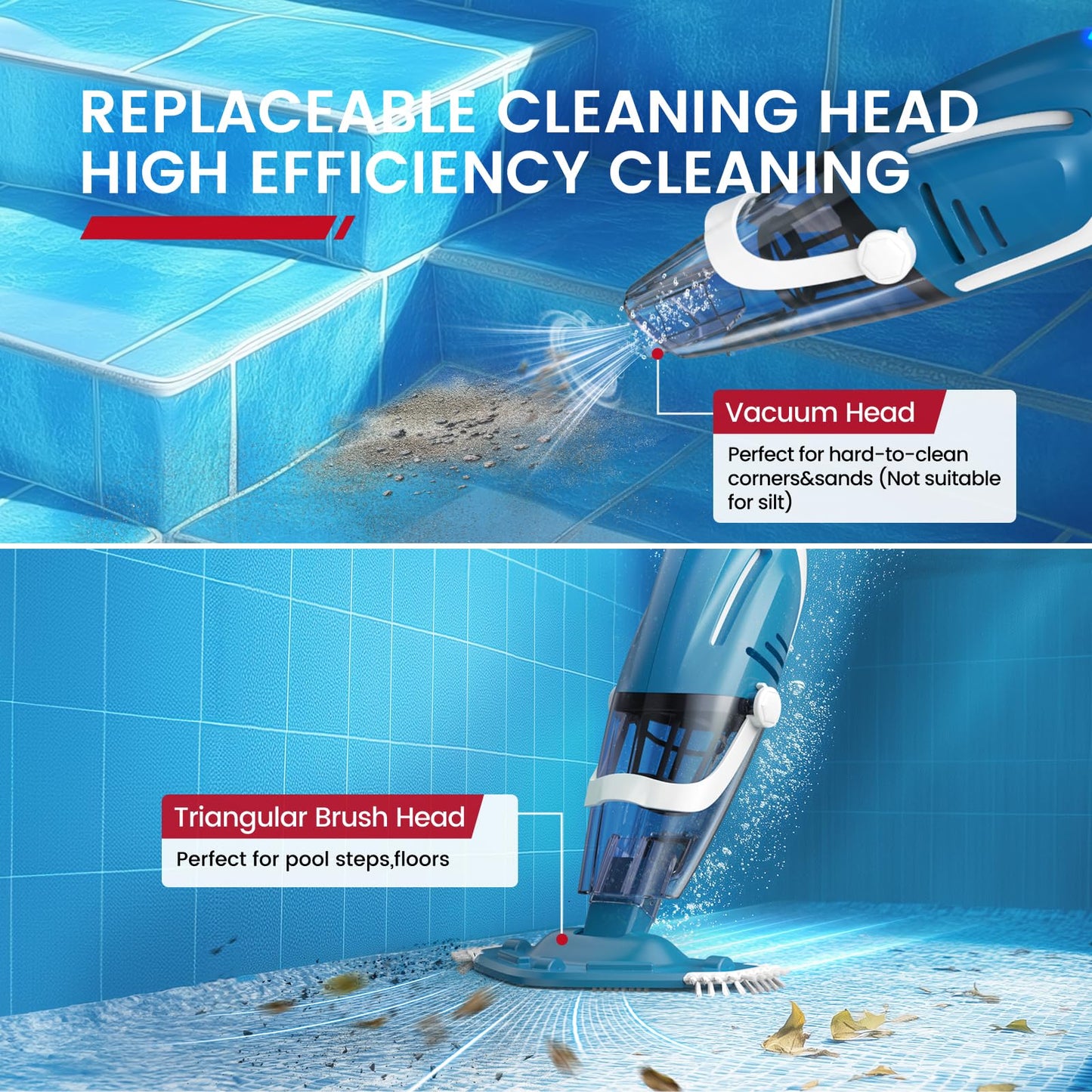 Enhulk Pool Vacuum for Above Ground Pool, 2026 Upgraded Pool Vacuum with A Telescopic Pole, 18.5 Gal/Min Powerful Suction, 80Mins Runtime, Effortlessly Cleans Debris Underwater (Blue)