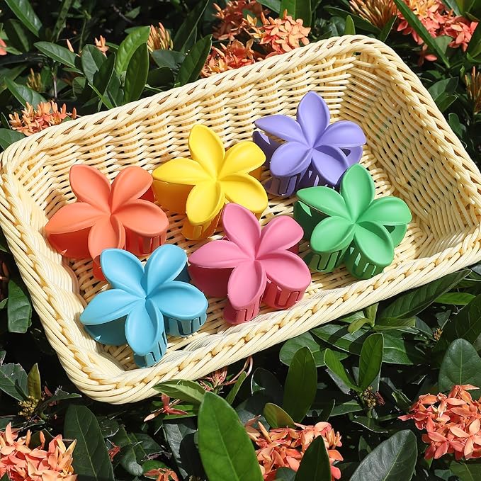 Flower Hair Clips for Women 6 Pcs Hawaiian Large Claw Clips Plumeria Medium Hair Claw Clips for Thick Thin Hair Hibiscus Tropical Beach Hair Accessories for Women Girls and Girls-Dopamine