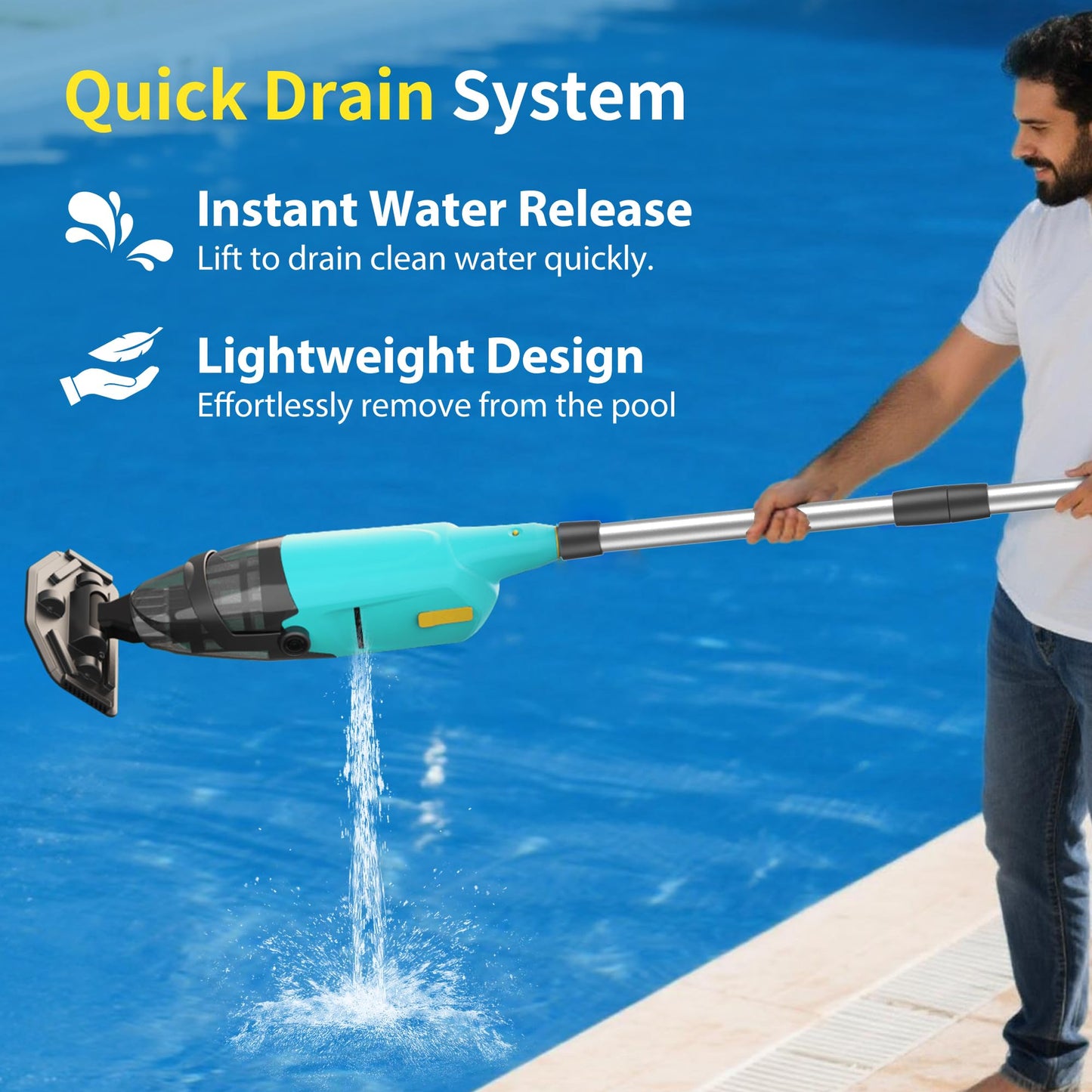 Handheld Pool Vacuum for Above Ground Pools,Cordless Pool Vacuum with Powerful Suction up to 18 gallons/min,Ideal for Leaves and Debris,Pool Vacuum Head for Pools Above Ground and Hot Tubs (Green)