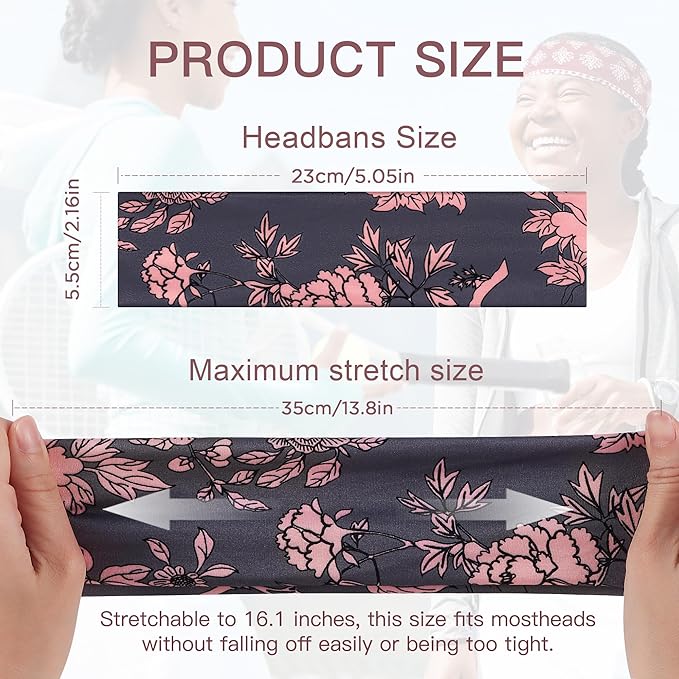 Ztomine 8 Pack Headbands for Women Non Slip - Stylish Sports Hair Bands for Women's Hair - Soft Cotton Cloth Stretchy Headbands for Women for Yoga, Outdoor Exercise Running
