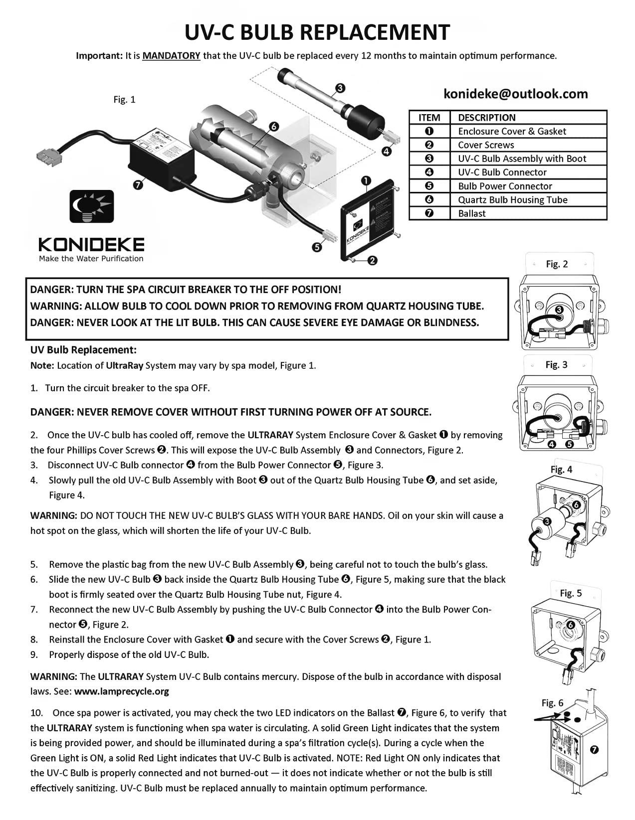 Konideke Compatible Sundancee-Spas Replacement Clearr-Rayy XL Bulb 6472-841 Compatible for Jacuzzii Spas J-200 J-300 J-400