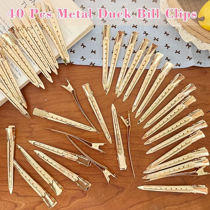40 PCS 3.5 Inch Golden Duck Billed Clips,Metal Alligator Curl Hair Clips with Holes for Styling, Coloring, Thick Hair Rollers, Salon Use,Alligator Clips for Women for Thick Hair & Thin Hair,golden
