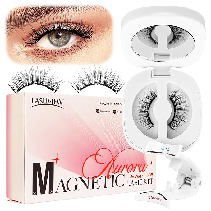 LASHVIEW Upgrade Magnetic Eyelashes with Applicator Soft Magnetic Eyelashes Natural Look Reusable No Glue Needed Easy to Wear and Remove (RCM01)