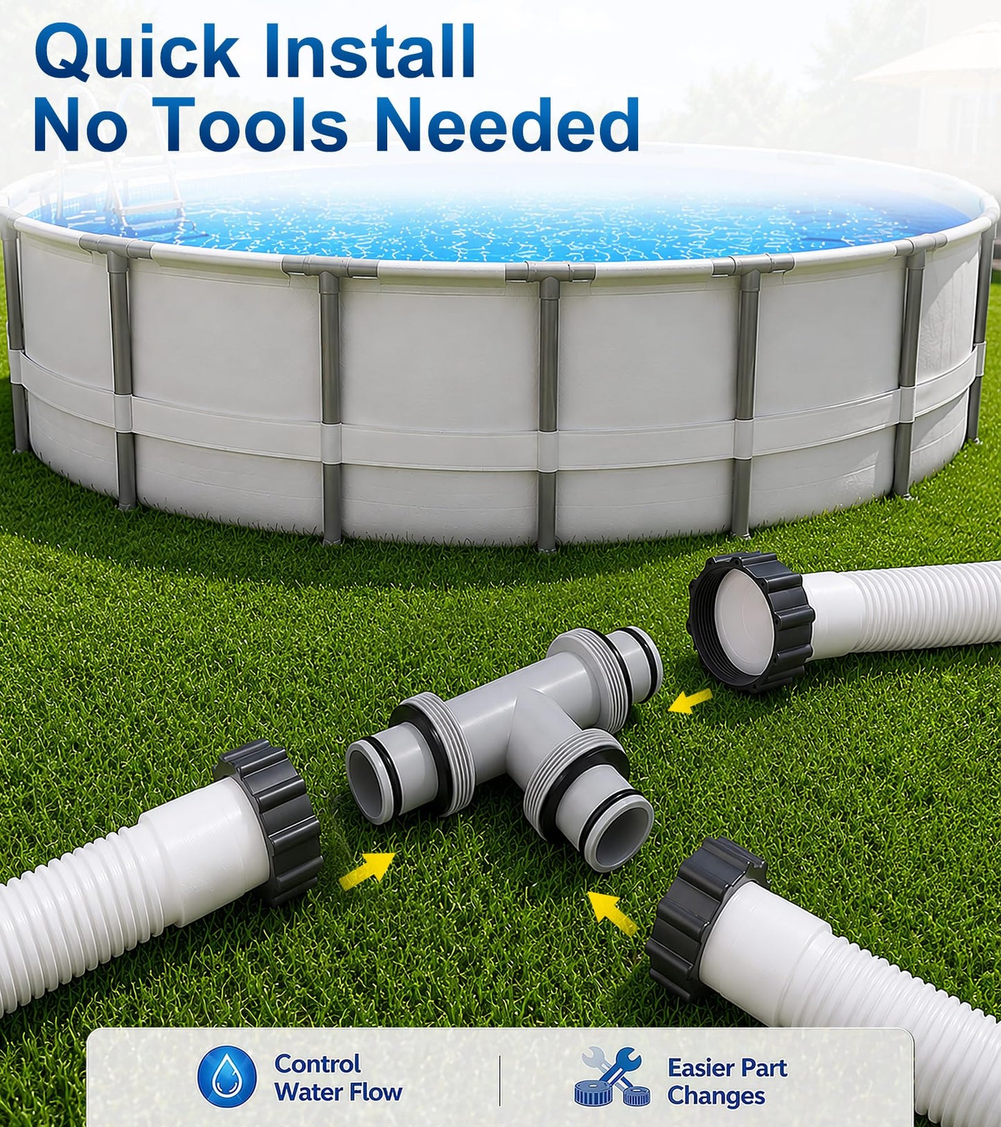 Pool Hose Connector for Leak-Proof Dual Seal and Stable Water Flow, 1.5" to 1.5" T-Joint Pool Hose Adapter for Pool Parts and Accessories Replacement, Easy No-Tool Install for Above Ground Pools
