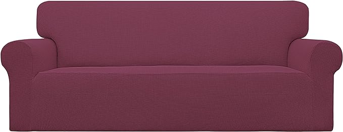 Easy-Going Stretch Oversized Sofa Slipcover 1-Piece Sofa Cover Furniture Protector Couch Soft with Elastic Bottom for Kids, Polyester Spandex Jacquard Fabric Small Checks ASH Rose