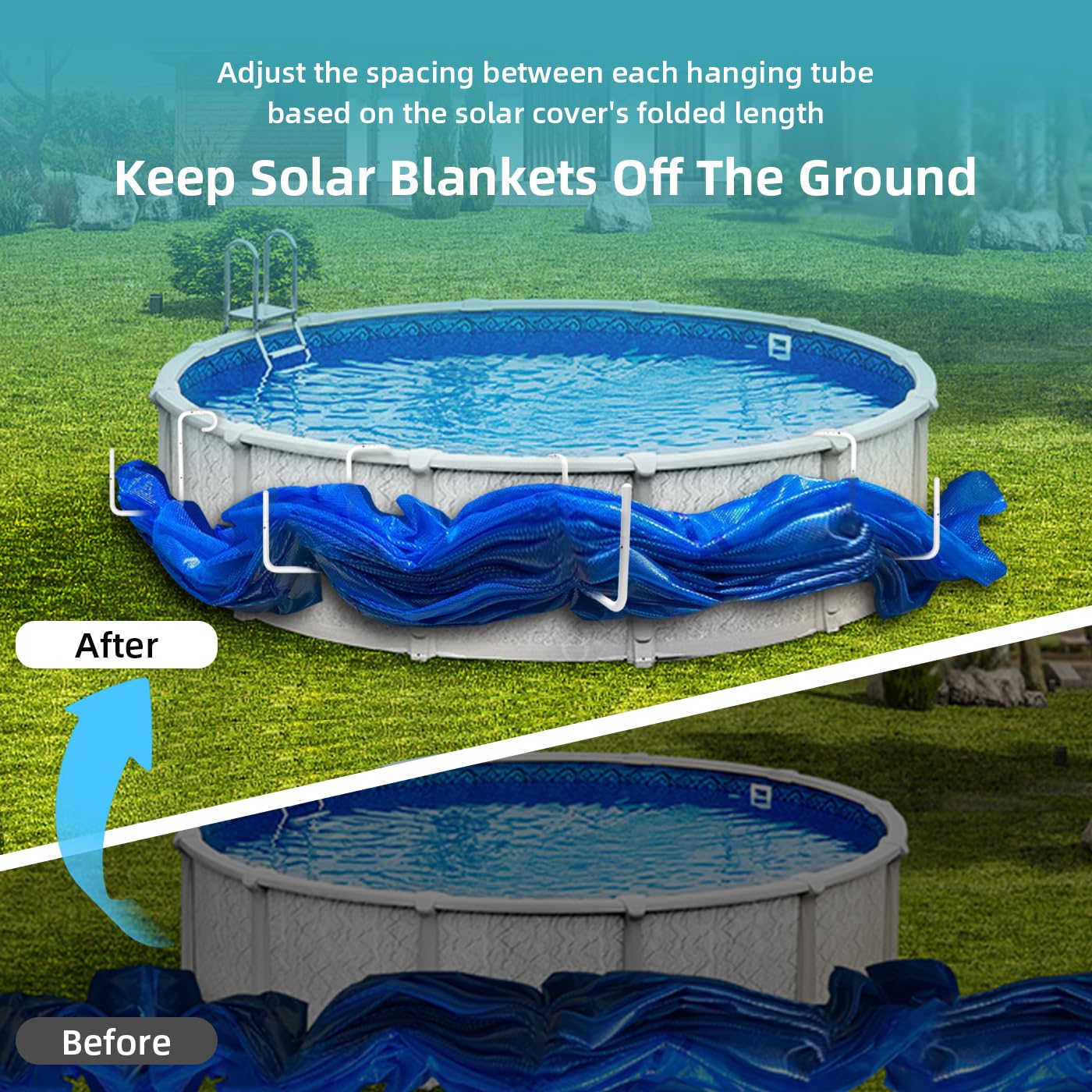 POOL HELPER Adjustable Solar Cover Holder for Steel-Wall Above Ground Pools - Heavy-Duty 5-Pack, No Drilling Required
