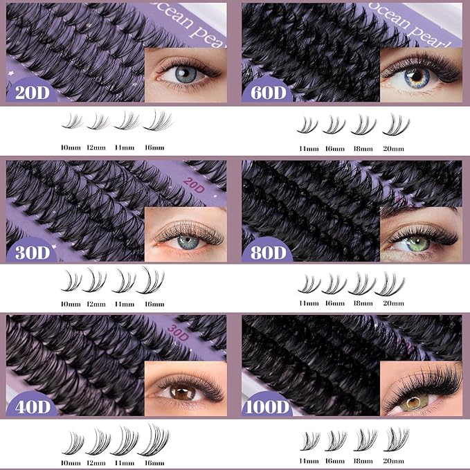 Ocean Pearl Lash Clusters 480PCS 10-20mm Individual Lashes Thick Cluster Eyelash Extensions 20D+30D+40D+60D+80D+100D Eyelash Clusters Lashes Clusters Eyelashes DIY Lash Extension Cluster Lashes-6