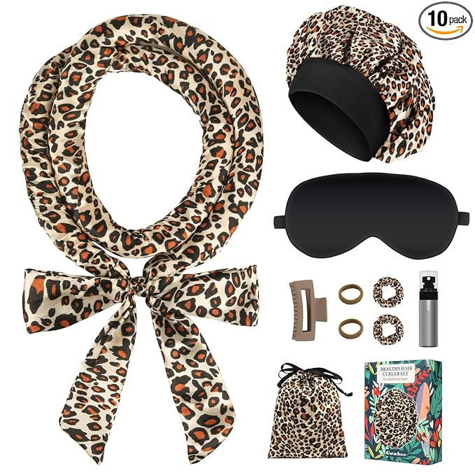 Gwabee 10 PCS Satin Heatless Curls Overnight Hair Curlers to Sleep In Hair Curler Rollers No Heat Hair Wrap for Curls Headband, 70" Satin Heatless Curling Rod Set for Women Long Waves Hair Volume